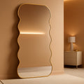 Wavy FullL ength Floor Standing Mirror Gold 76x34 Inches