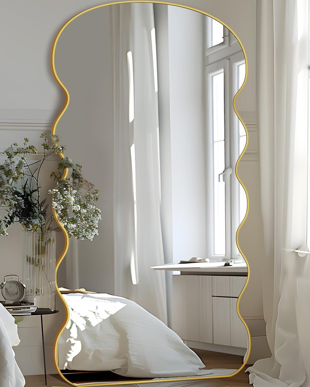 Wavy FullL ength Floor Standing Mirror Gold 76x34 Inches